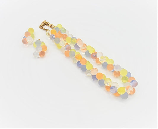 Monet Jewelry Vintage MONET WISTERIA Frosted Lucite Pastel Colors Bubbles Necklace Earrings Set