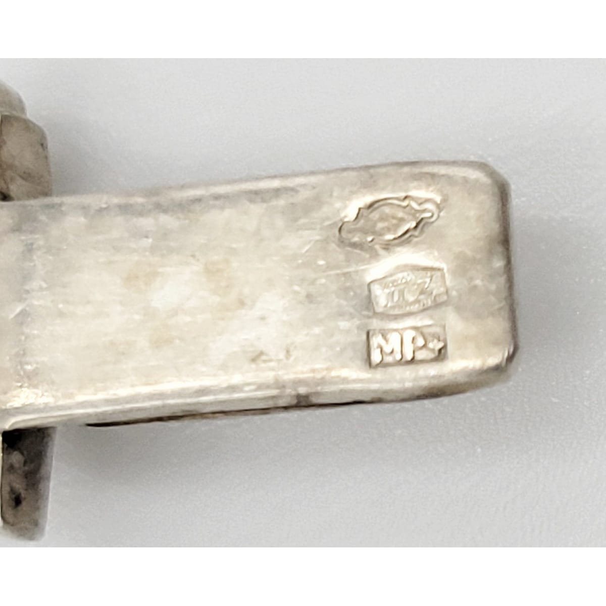 MP Netherlands Jewelry Dutch Designer Sterling &amp; Chocolate Marcasite Art Deco Panel Links Bracelet 1959