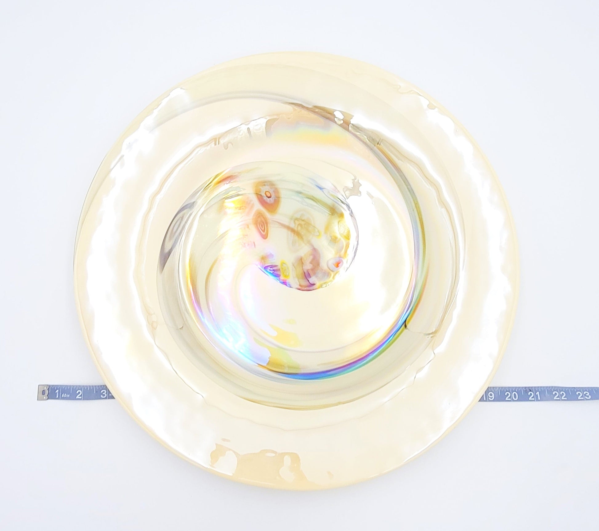Murano Italy Centerpiece Decorative Bowl Giant Italian Murano Venezia Millefiori Cream Colored Centerpiece Plate 1990s