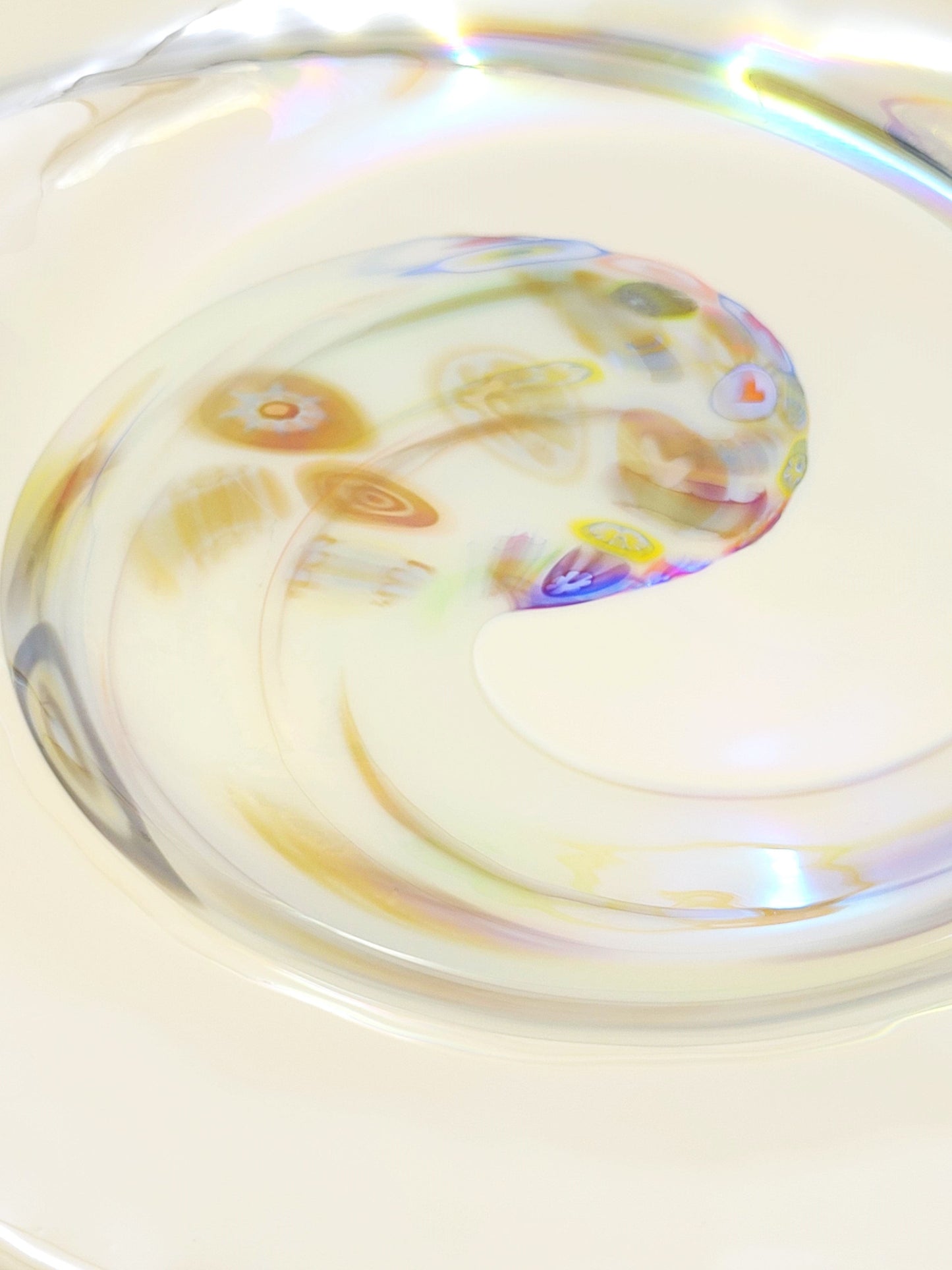 Murano Italy Centerpiece Decorative Bowl Giant Italian Murano Venezia Millefiori Cream Colored Centerpiece Plate 1990s