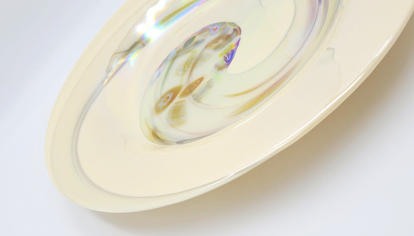 Murano Italy Centerpiece Decorative Bowl Giant Italian Murano Venezia Millefiori Cream Colored Centerpiece Plate 1990s