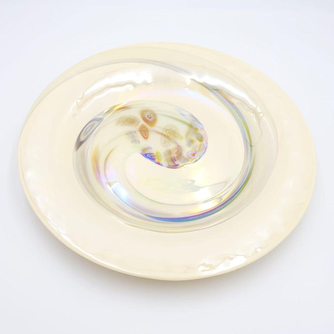 Murano Italy Centerpiece Decorative Bowl Giant Italian Murano Venezia Millefiori Cream Colored Centerpiece Plate 1990s