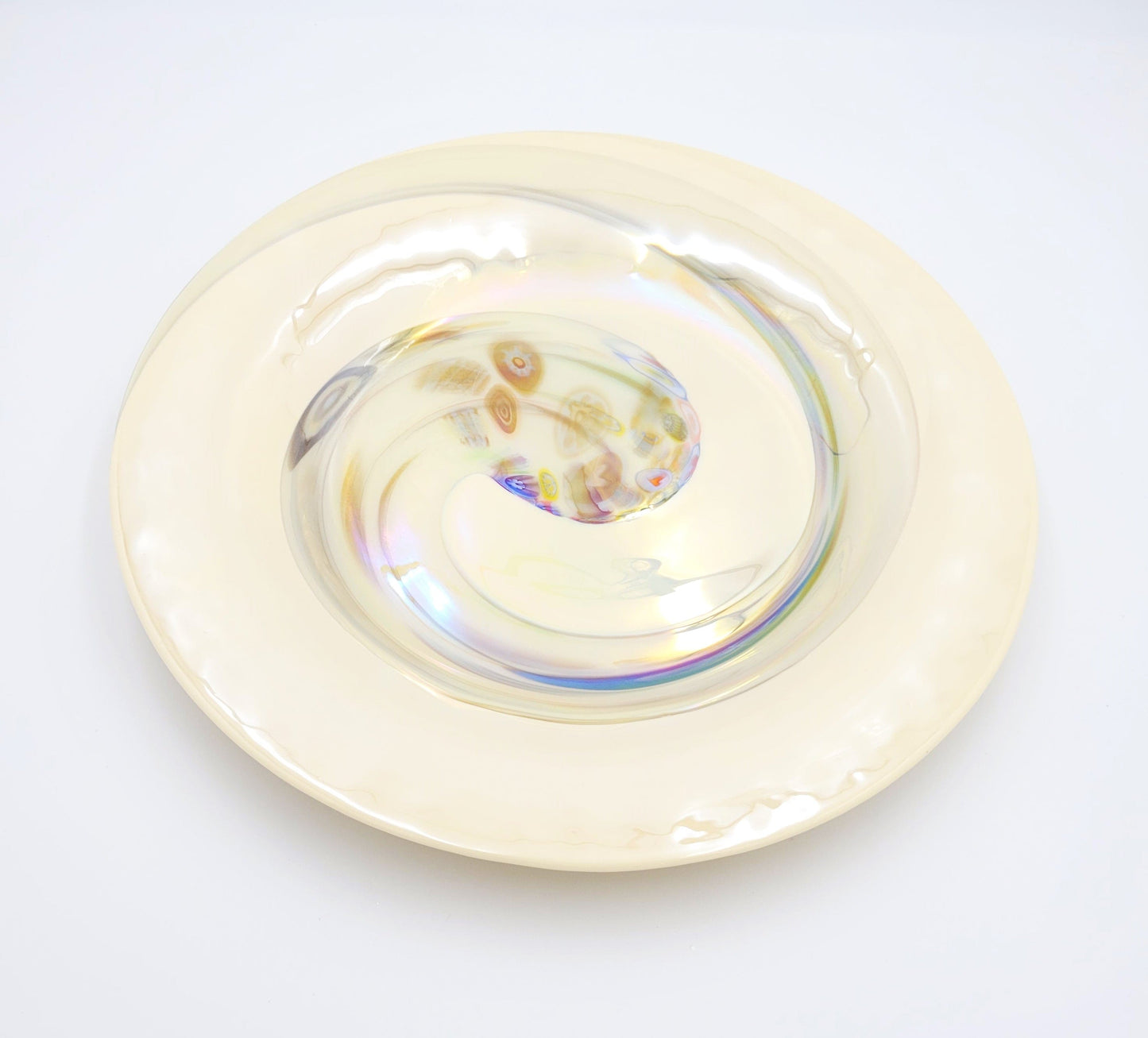 Murano Italy Centerpiece Decorative Bowl Giant Italian Murano Venezia Millefiori Cream Colored Centerpiece Plate 1990s