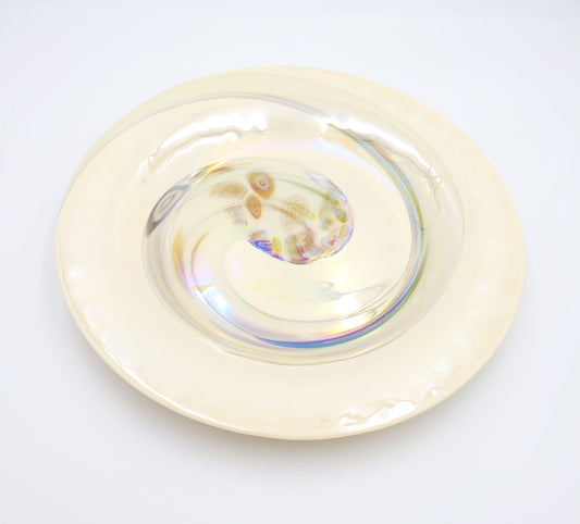 Murano Italy Centerpiece Decorative Bowl Giant Italian Murano Venezia Millefiori Cream Colored Centerpiece Plate 1990s