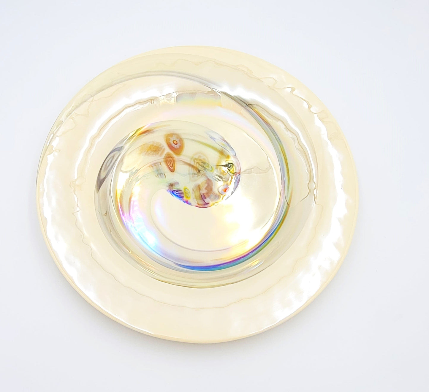 Murano Italy Centerpiece Decorative Bowl Giant Italian Murano Venezia Millefiori Cream Colored Centerpiece Plate 1990s