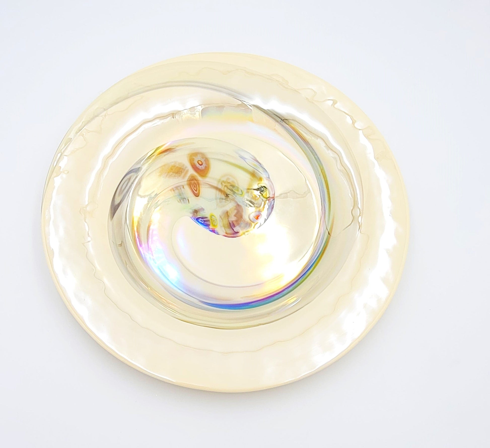 Murano Italy Centerpiece Decorative Bowl Giant Italian Murano Venezia Millefiori Cream Colored Centerpiece Plate 1990s