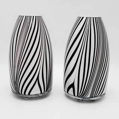 Murano Italy Vase Set of 2 Vintage Modernist Abstract Murano Hand Blown Art Glass Cased Vases
