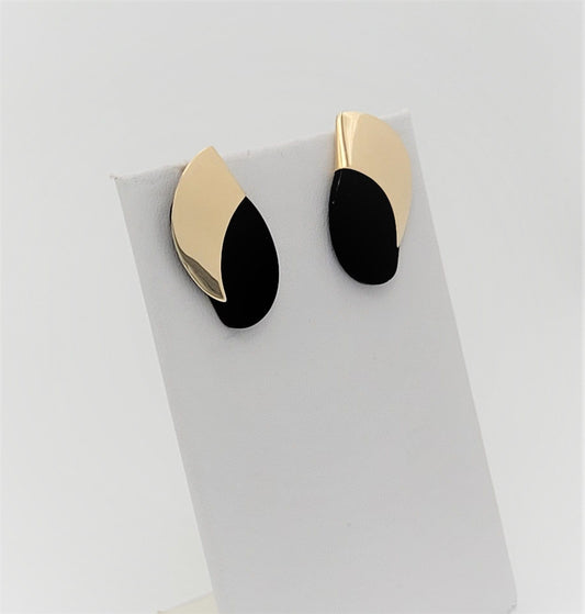 Nabco Jewelry Vintage Nabco Carla Corp. 14k Yellow Gold & Onyx Modernist Earrings Circa 1980's