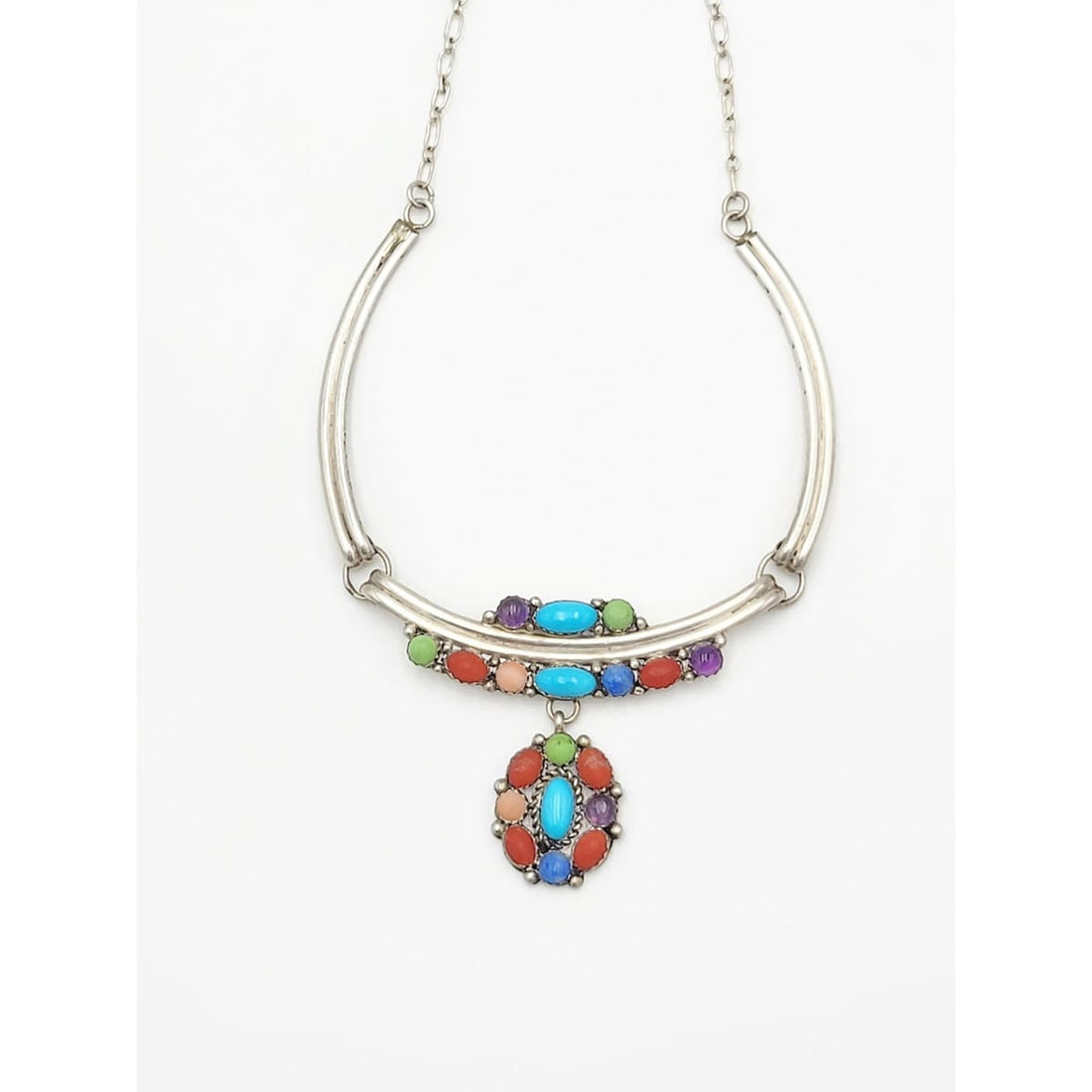 Etsitty Jewelry NAVAJO Elizabeth Etsitty Sterling Multi-Precious Stone Large Statement Necklace