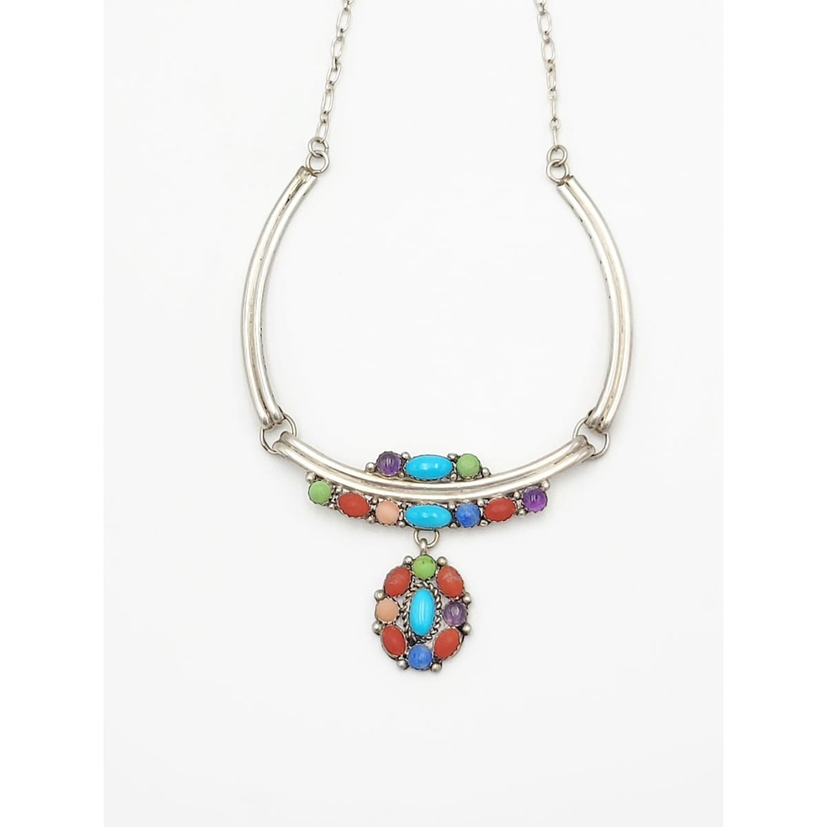 Etsitty Jewelry NAVAJO Elizabeth Etsitty Sterling Multi-Precious Stone Large Statement Necklace