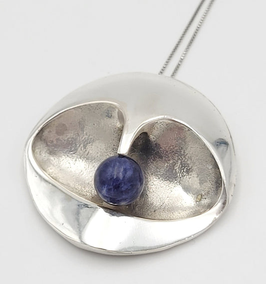 Netherlands Sterling Jewelry Netherlands Designer Sterling & Lapis Lazuli Abstract Modernist Pendant Necklace