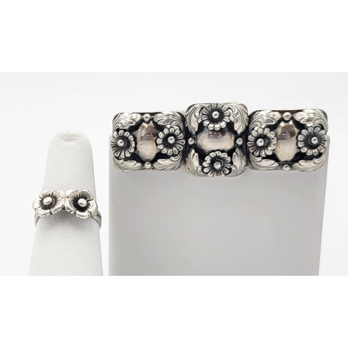 Niels Erik From Jewelry Danish Designer Niels Erik From Sterling Flora Fauna Brooch &amp; Ring Set 1950s