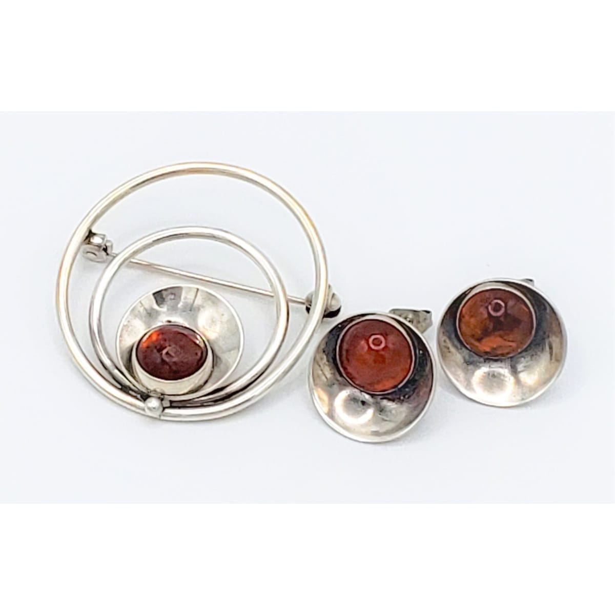 Niels Erik From Jewelry Danish NE From Chalcedony Sterling Modernist Brooch &amp; Earring SET 1940s/50s