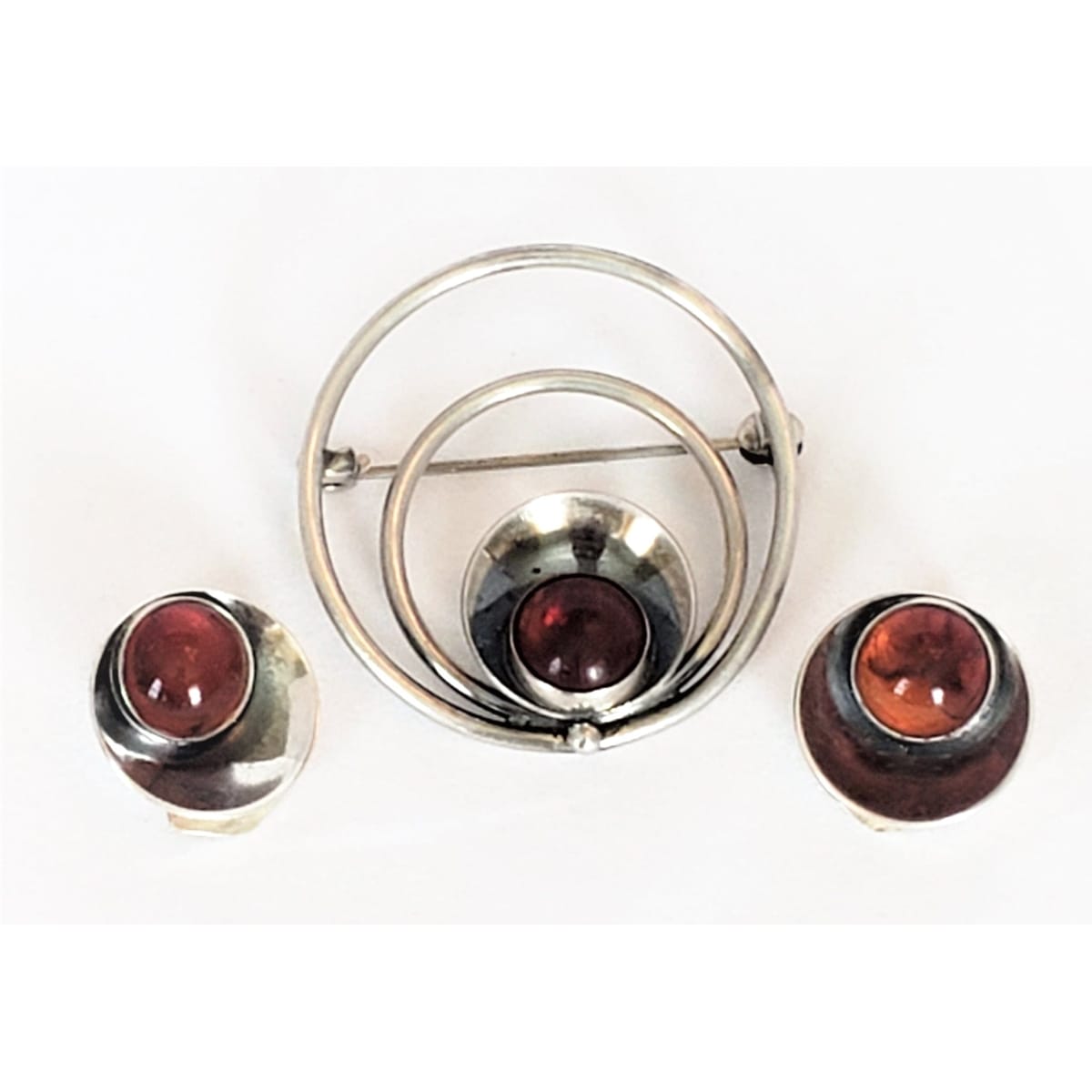 Niels Erik From Jewelry Danish NE From Chalcedony Sterling Modernist Brooch &amp; Earring SET 1940s/50s