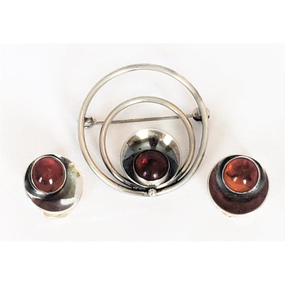 Niels Erik From Jewelry Danish NE From Chalcedony Sterling Modernist Brooch &amp; Earring SET 1940s/50s