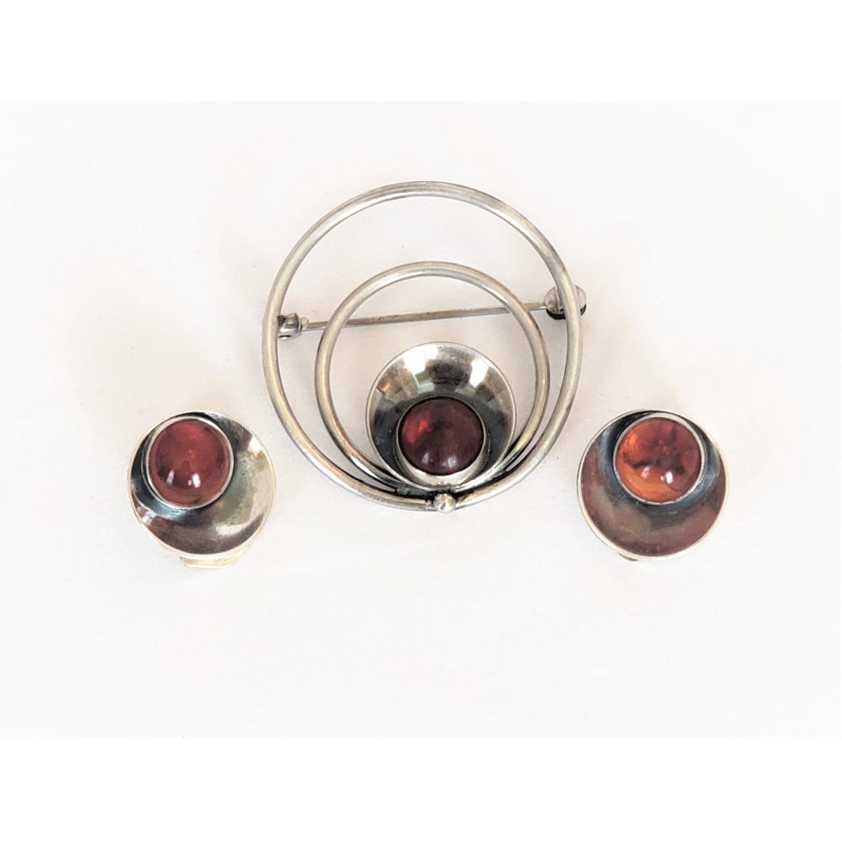 Niels Erik From Jewelry Danish NE From Chalcedony Sterling Modernist Brooch &amp; Earring SET 1940s/50s
