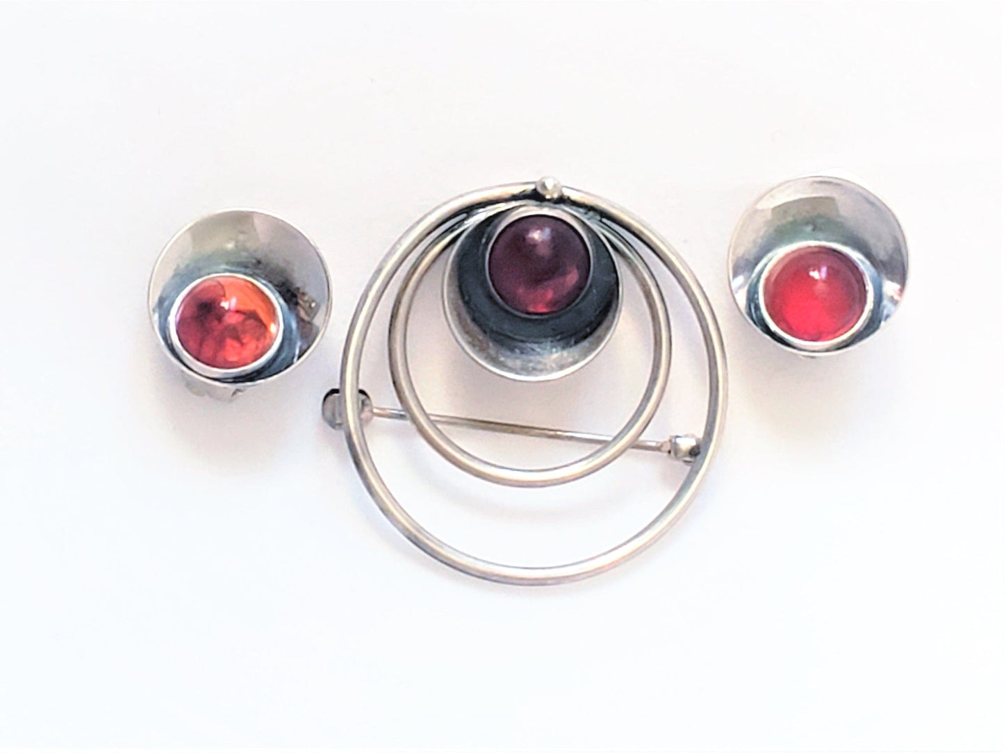 Niels Erik From Jewelry Danish NE From Chalcedony Sterling Modernist Brooch & Earring SET 1940s/50s