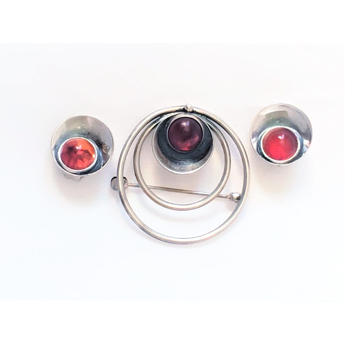Niels Erik From Jewelry Danish NE From Chalcedony Sterling Modernist Brooch &amp; Earring SET 1940s/50s