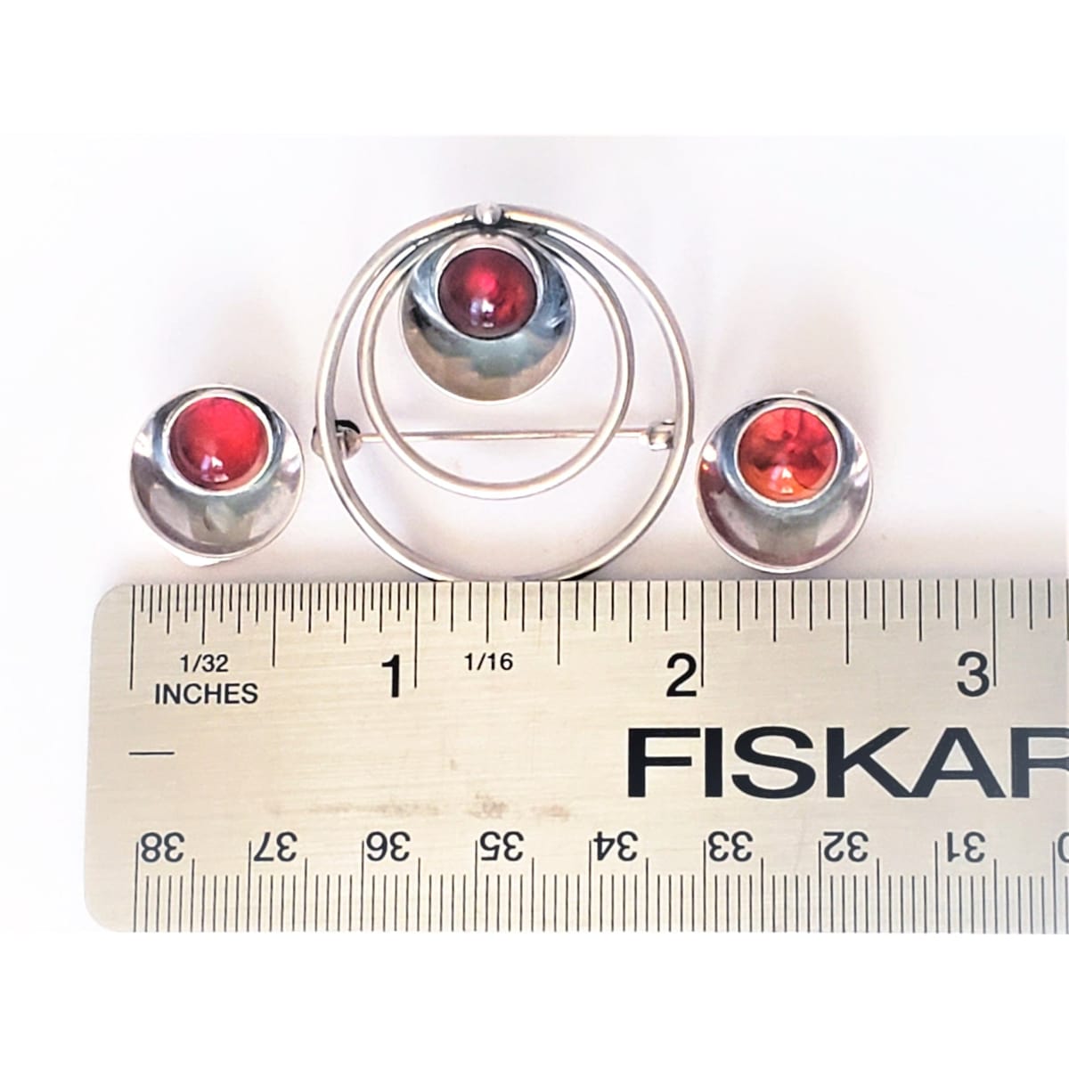 Niels Erik From Jewelry Danish NE From Chalcedony Sterling Modernist Brooch &amp; Earring SET 1940s/50s