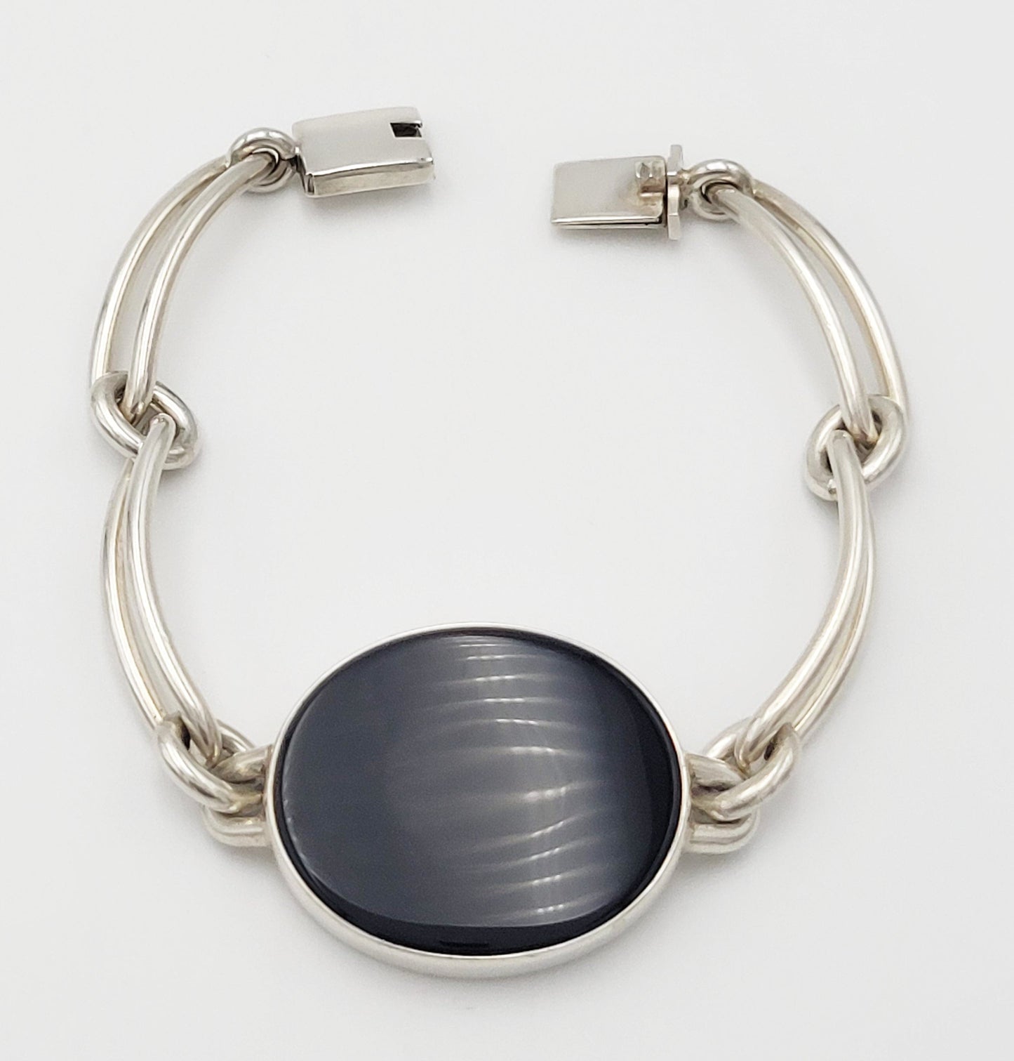 Niels Erik From Jewelry Designer Niels Erik From Denmark Sterling & Onyx Modernist Bracelet Circa 40s-50s