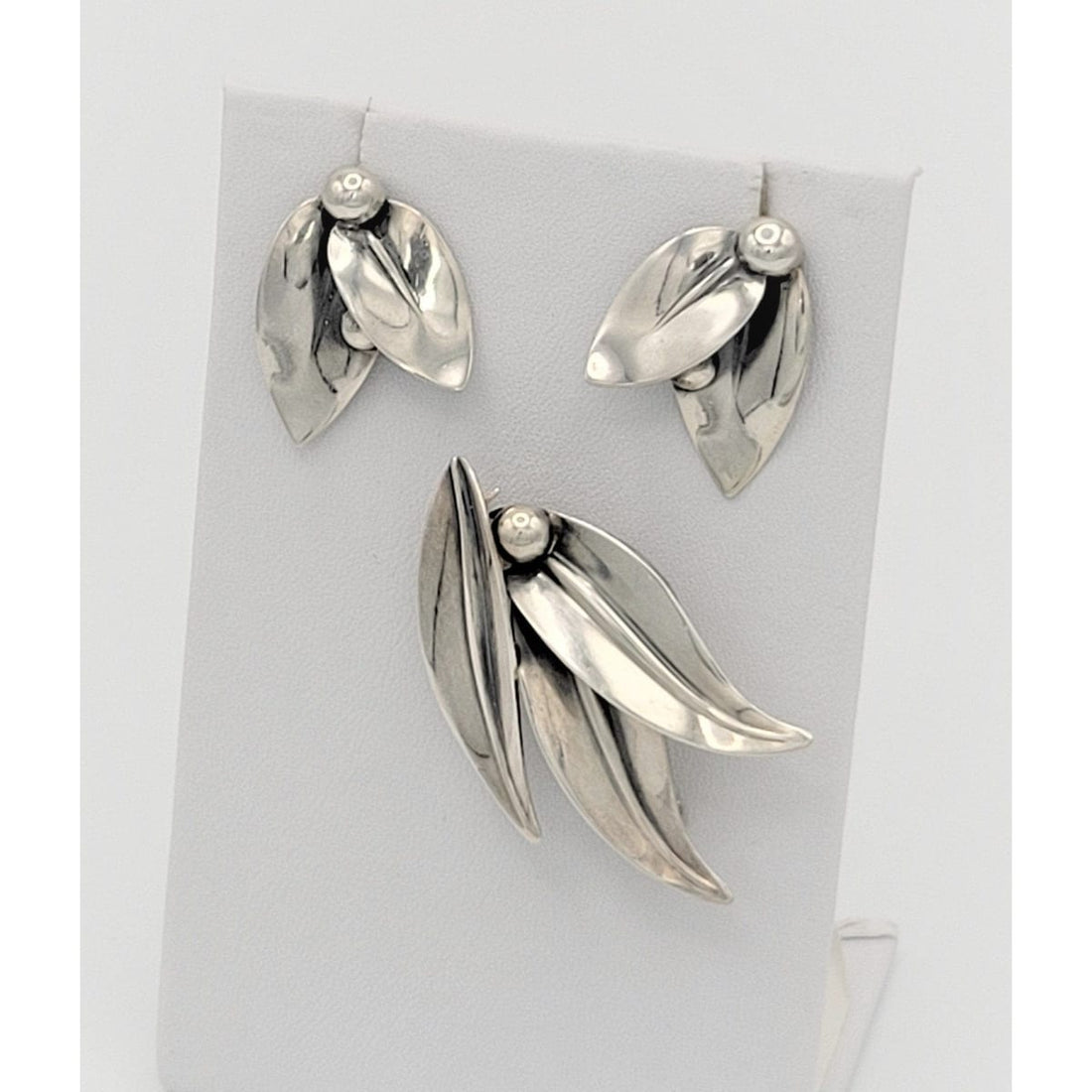 Niels Erik From Jewelry Niels Erik From Danmark Sterling Foliage Brooch &amp; Earrings Set Circa 40s-50s