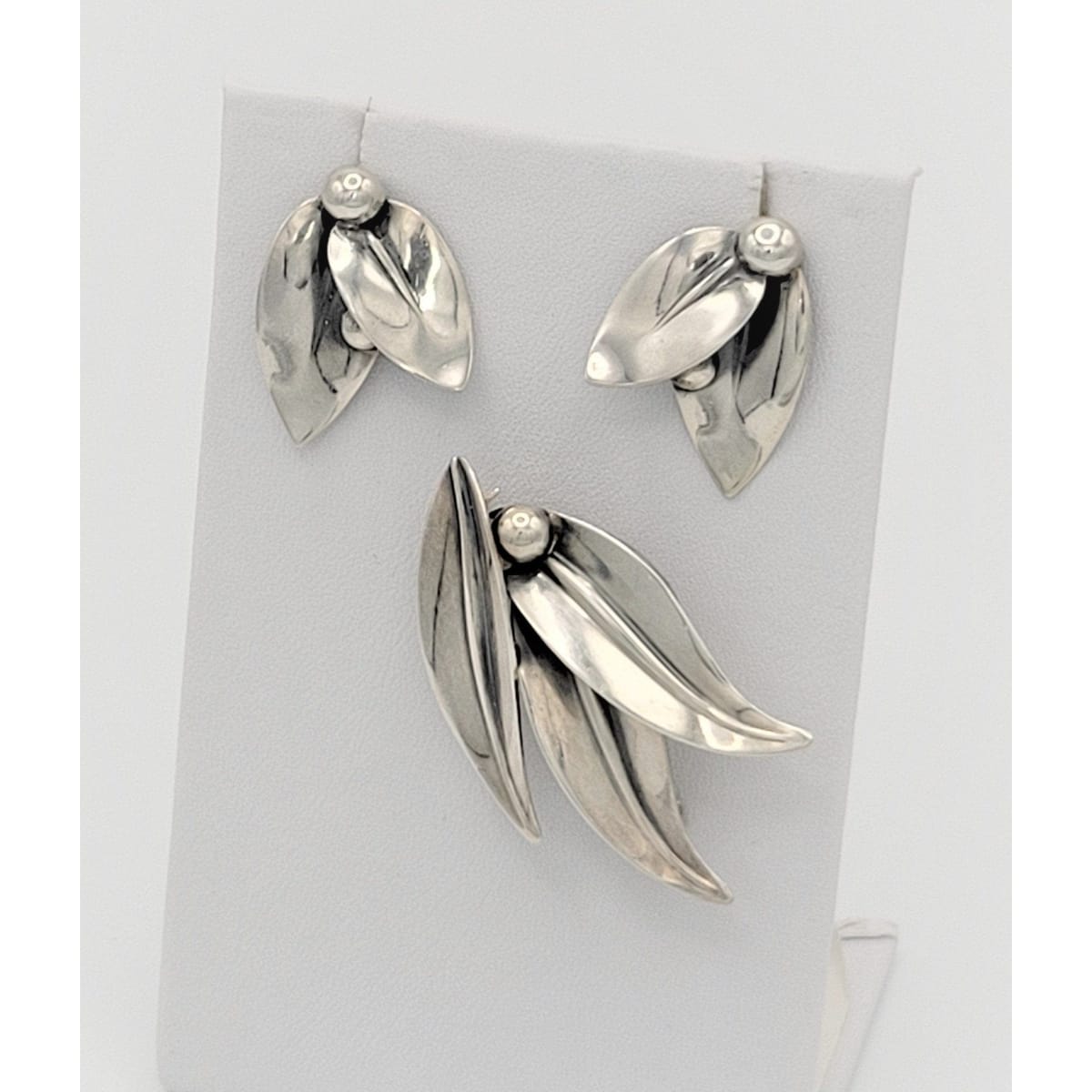 Niels Erik From Jewelry Niels Erik From Danmark Sterling Foliage Brooch &amp; Earrings Set Circa 40s-50s