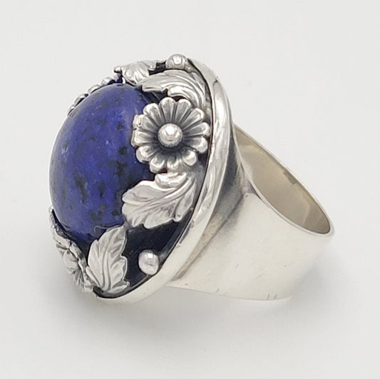 Niels Erik From Jewelry Niels Erik From Denmark Sterling Lapis Flower Ring Circa 1960s