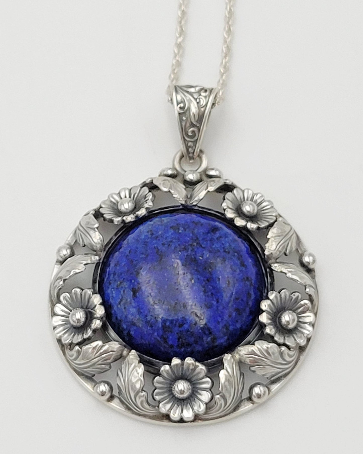 Niels Erik From Jewelry Niels Erik From Denmark Sterling & Lapis Lazuli Flora Fauna Flower Necklace 1940s