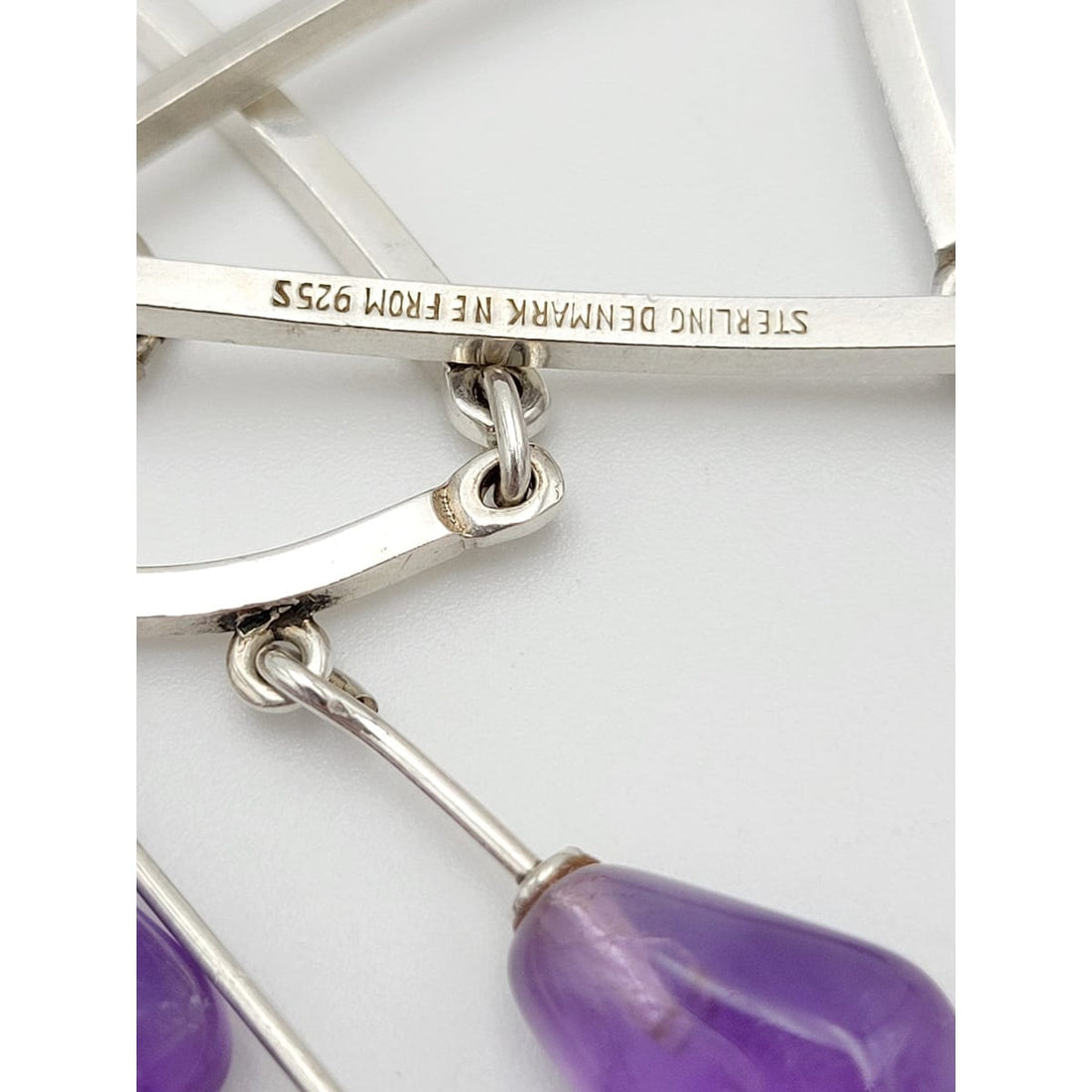 Niels Erik From Jewelry Rare Danish NE From Sterling &amp; Amethyst Bar Links Modernist Necklace 1960s