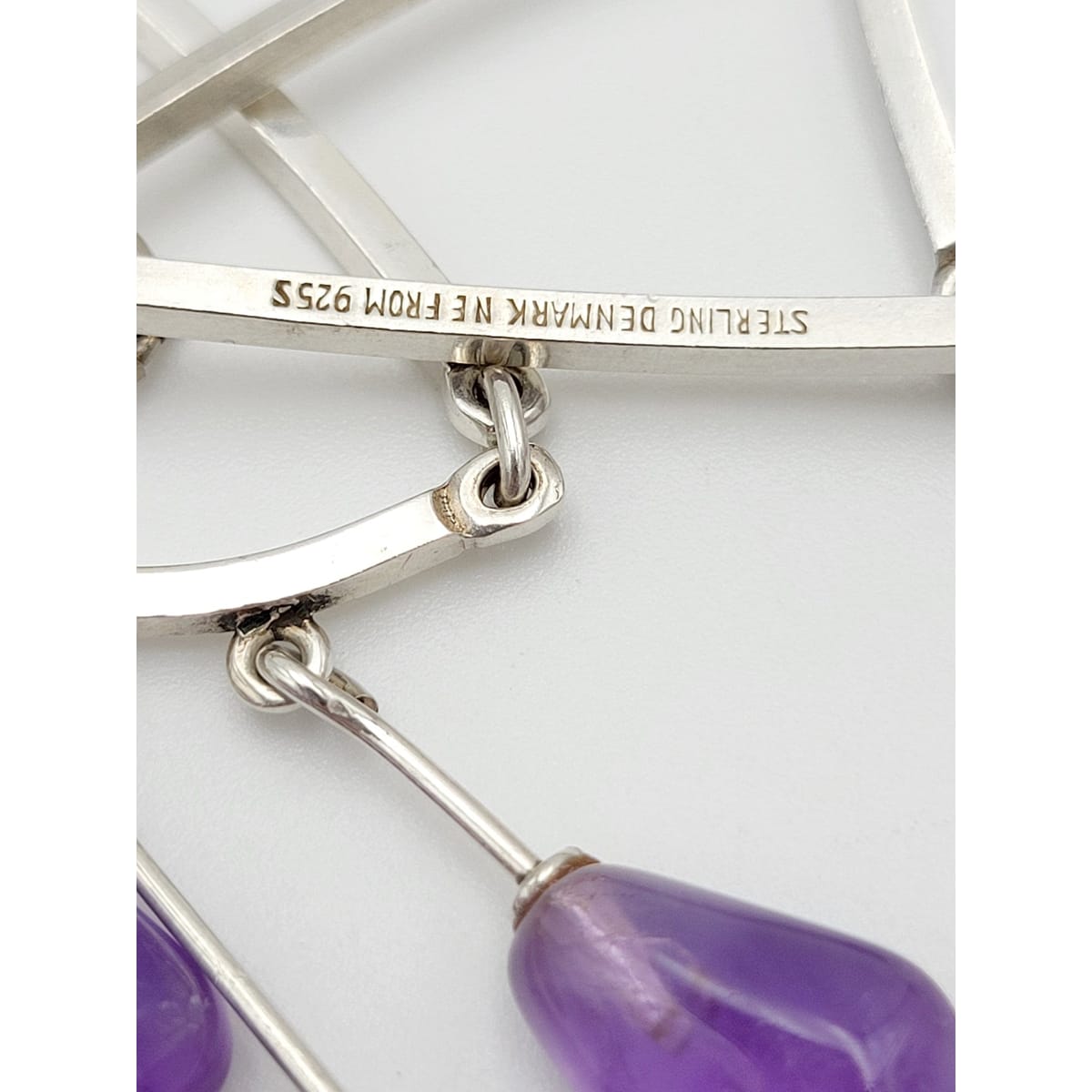 Niels Erik From Jewelry Rare Danish NE From Sterling &amp; Amethyst Bar Links Modernist Necklace 1960s
