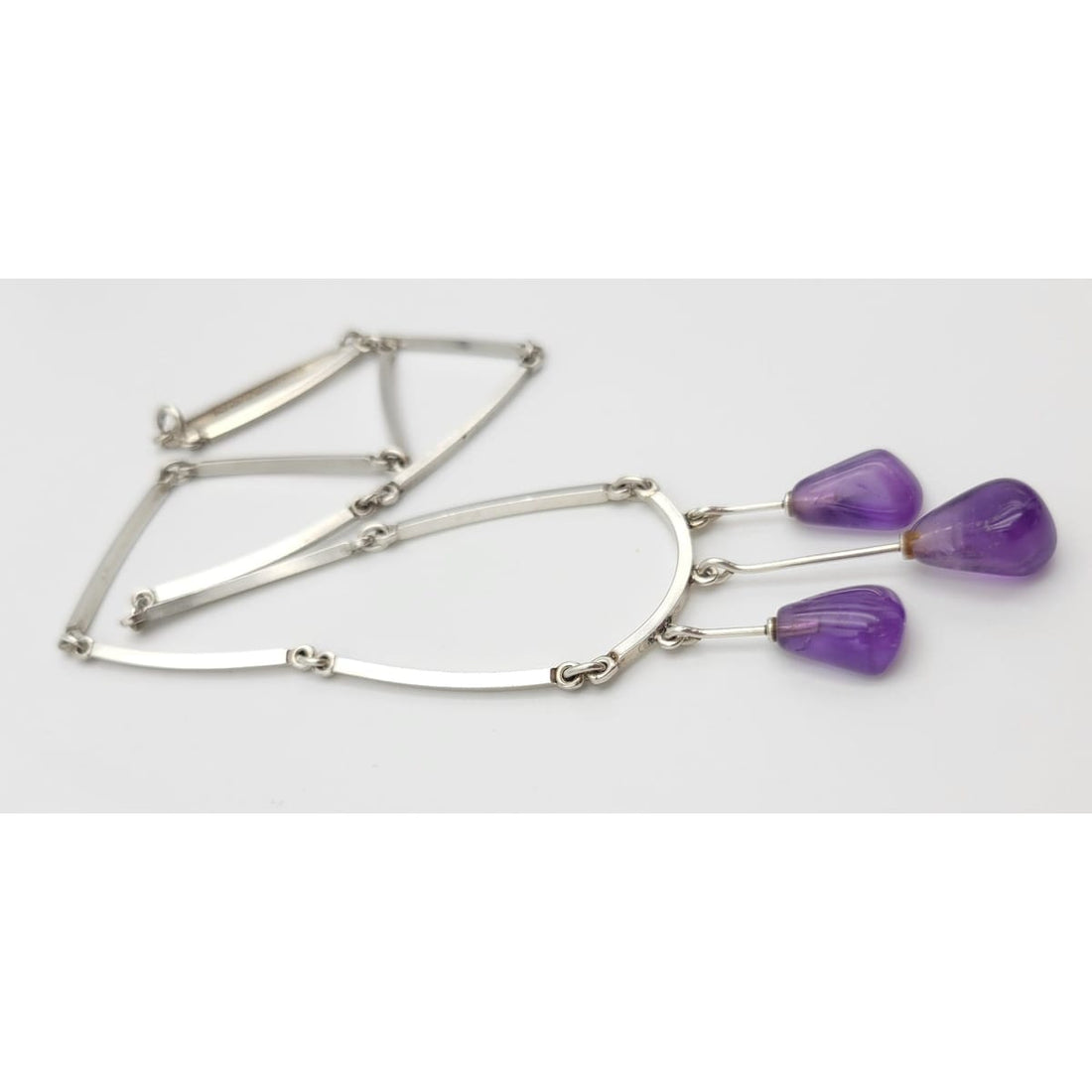 Niels Erik From Jewelry Rare Danish NE From Sterling &amp; Amethyst Bar Links Modernist Necklace 1960s