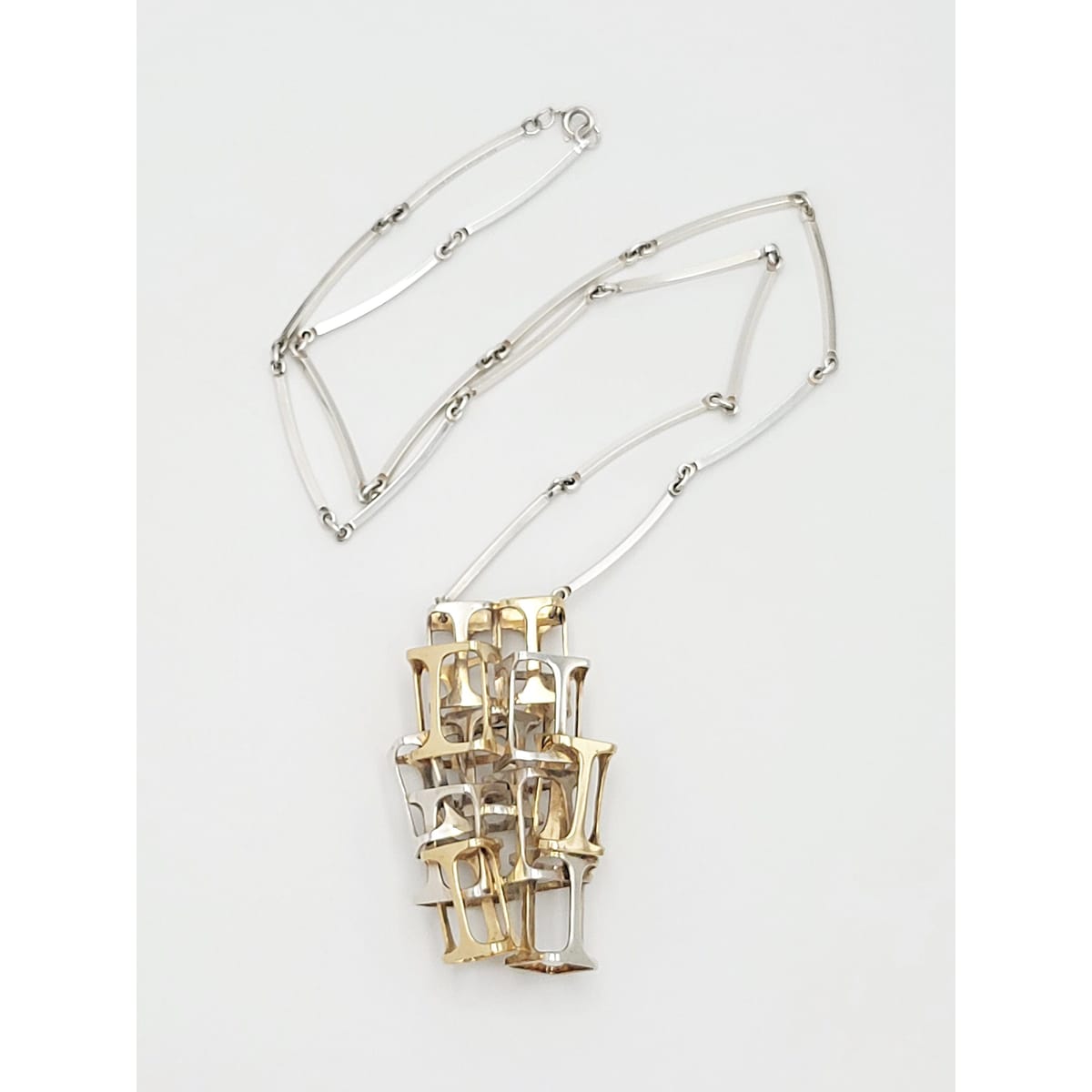 Niels Erik From Jewelry Superb Danish Design 14k &amp; 925 Abstract Modernist Cubist 3D HUGE Necklace