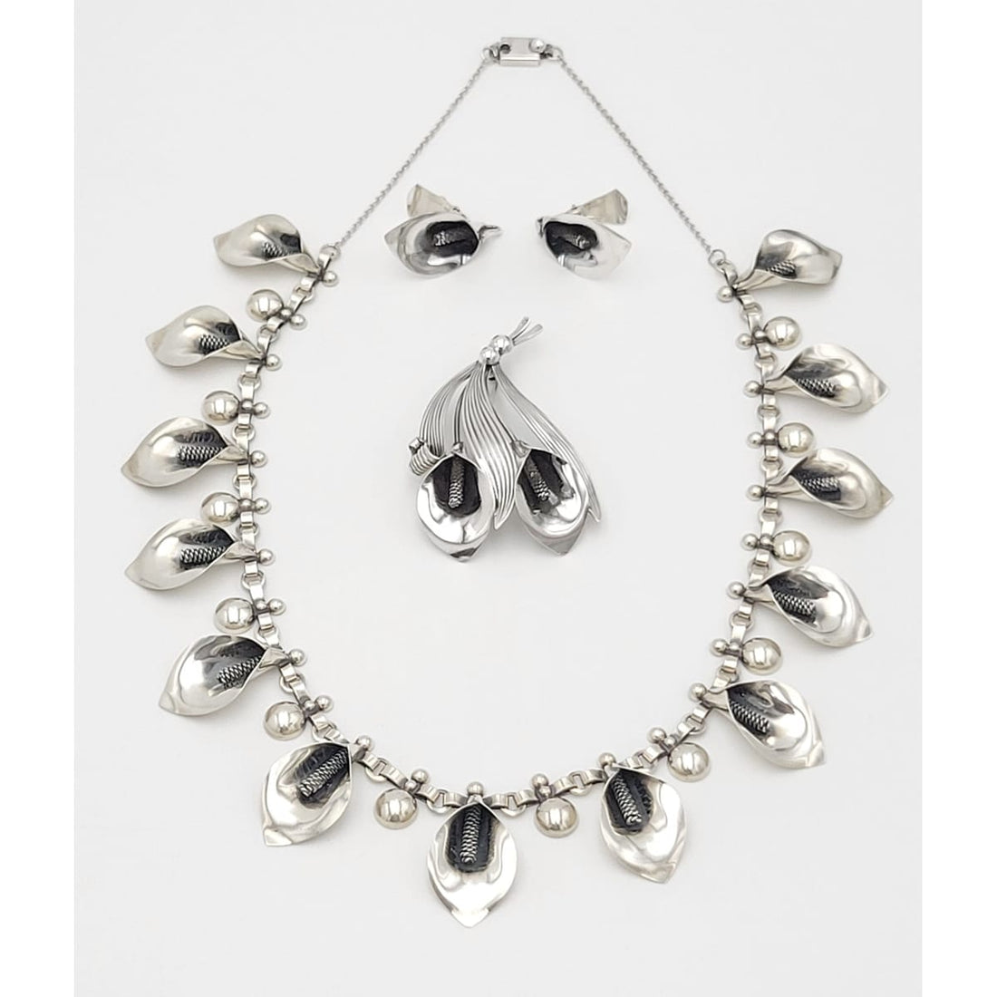 Niels Erik From Jewelry Ultra Rare &amp; Superb! NE From Denmark Sterling Calla Lily Necklace Circa 1940s