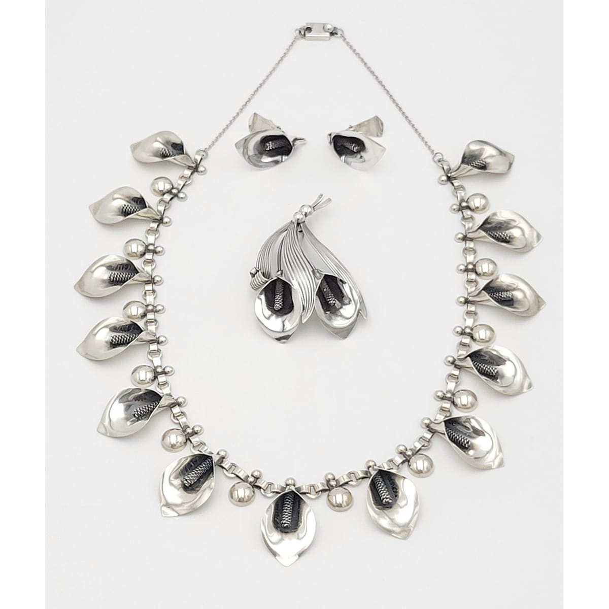 Niels Erik From Jewelry Ultra Rare &amp; Superb! NE From Denmark Sterling Calla Lily Necklace Circa 1940s