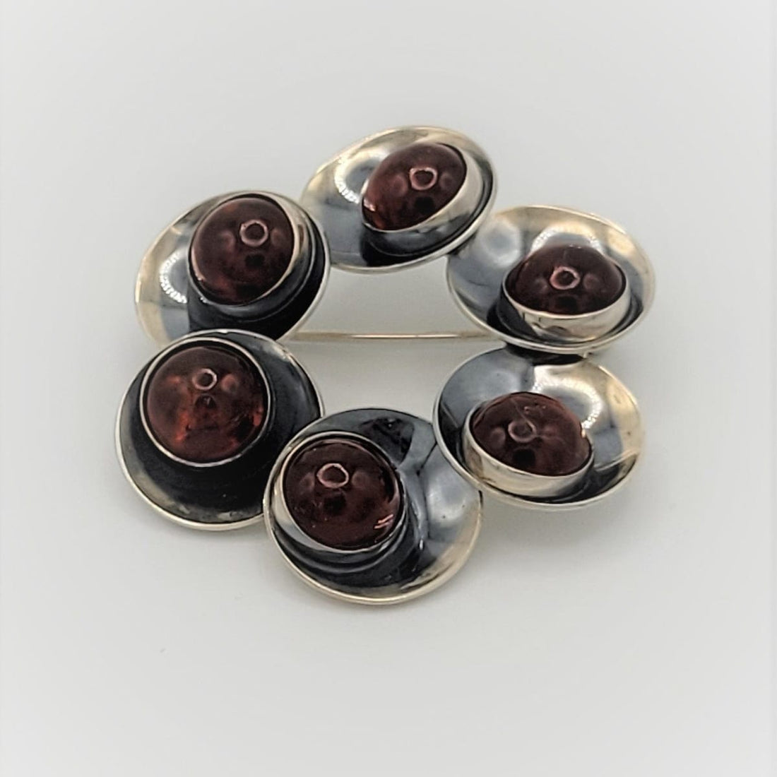 Niels Erik From Jewelry VNTG NE From Denmark 925 Sterling &amp; Red Chalcedony Circular Modernist Brooch