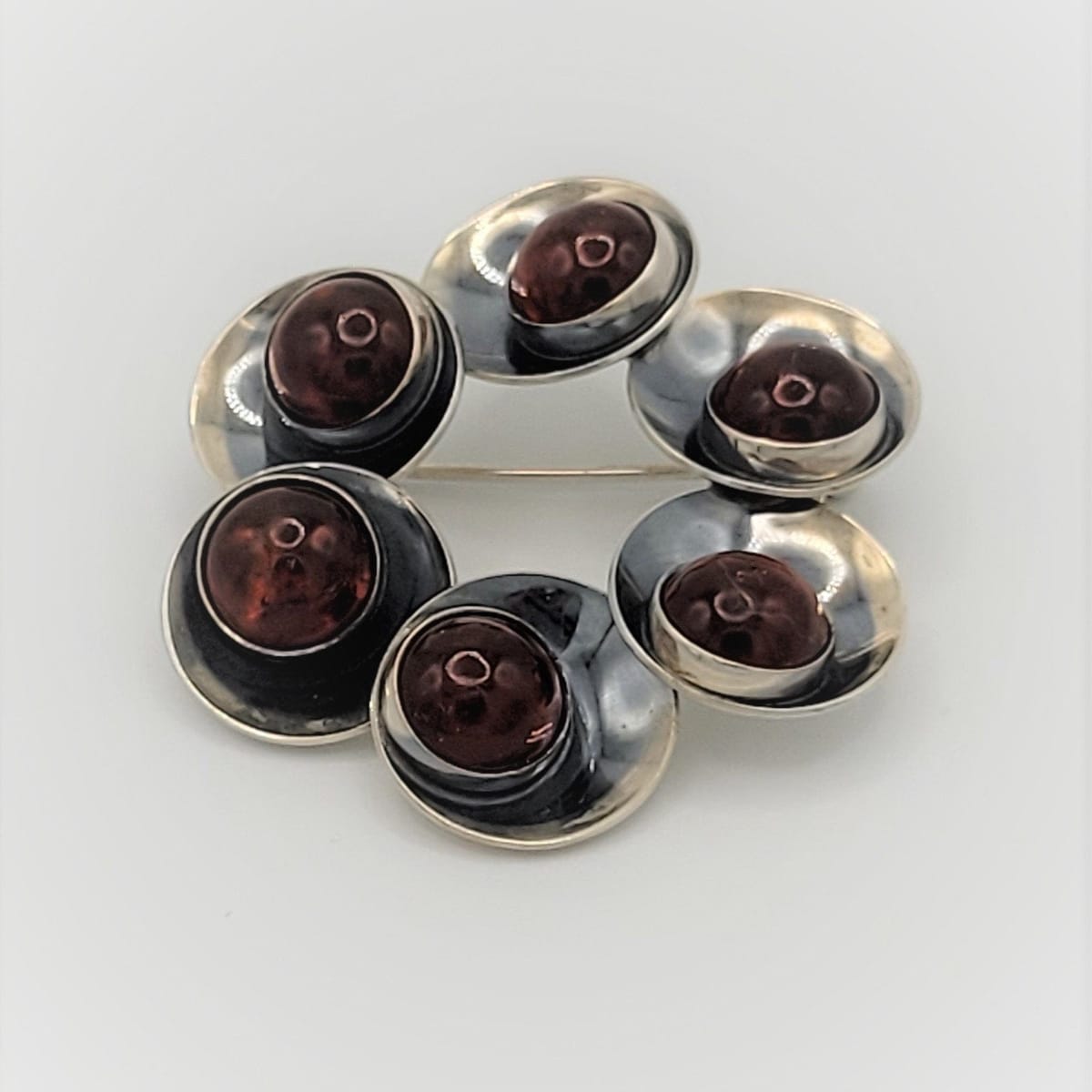 Niels Erik From Jewelry VNTG NE From Denmark 925 Sterling &amp; Red Chalcedony Circular Modernist Brooch