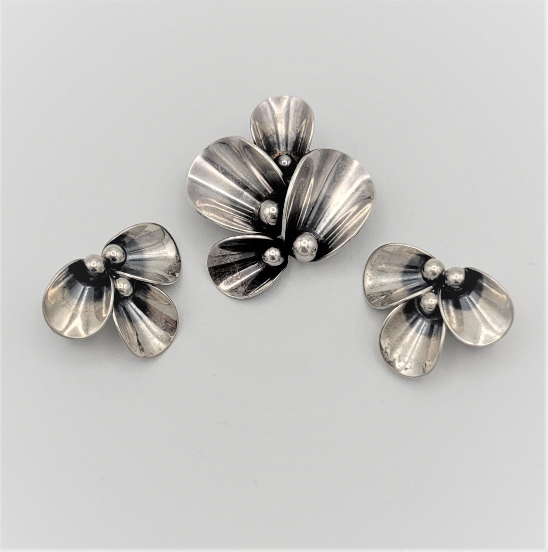 Niels Erik From Jewelry VTG Niels Erik From NE FROM Denmark 925S Modernist Flower Brooch & Earrings