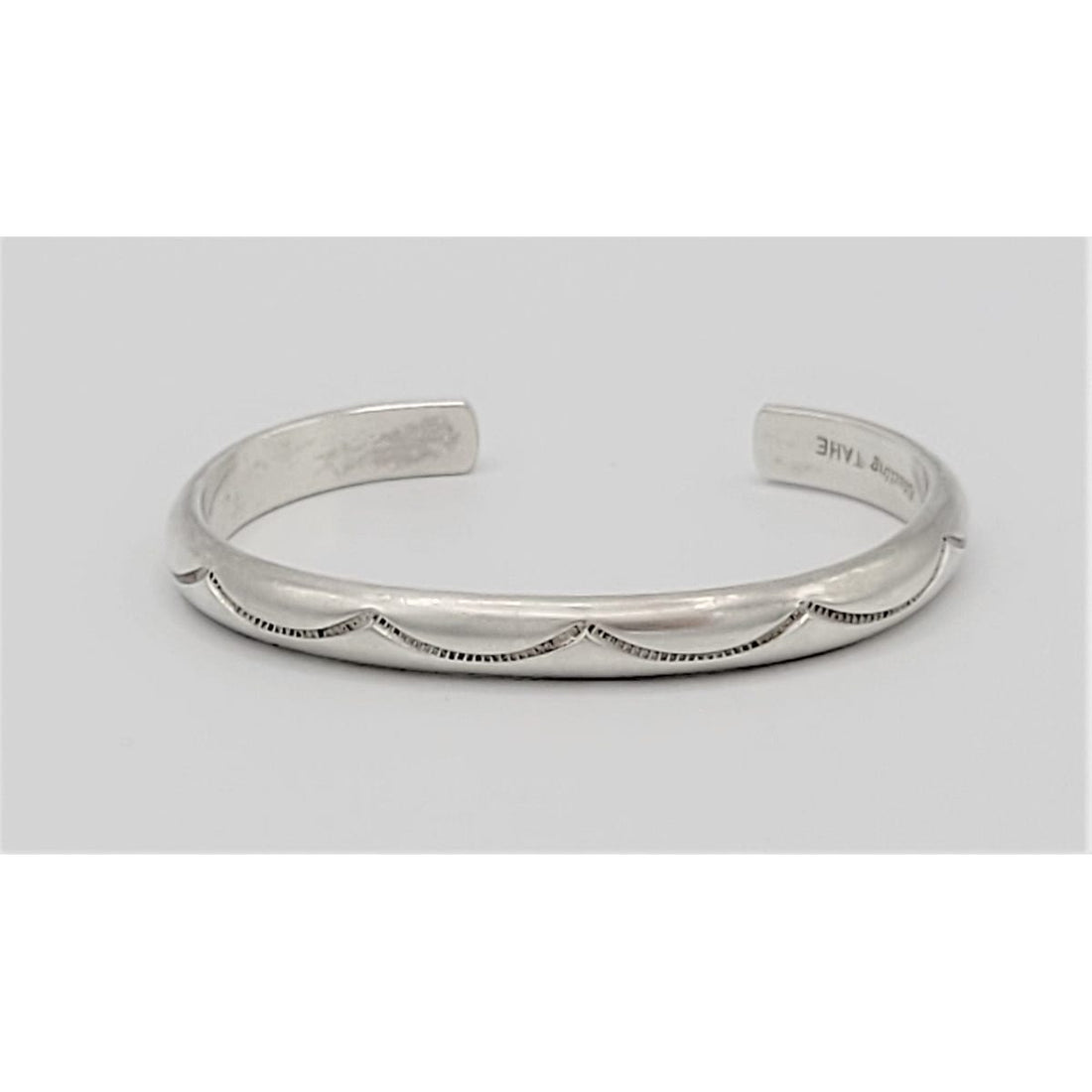 Nora Tahe Jewelry Vintage 925 Sterling Nora TAHE Bill NAVAJO Thick Stamped Cuff Bracelet Unisex 