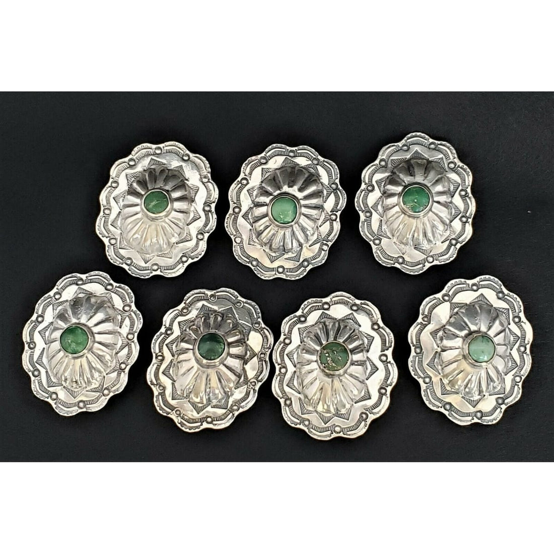 Old Pawn Sterling Jewelry Vintage 925 Sterling Silver &amp; Turquoise OLD PAWN Navajo Set of 7 Conchos
