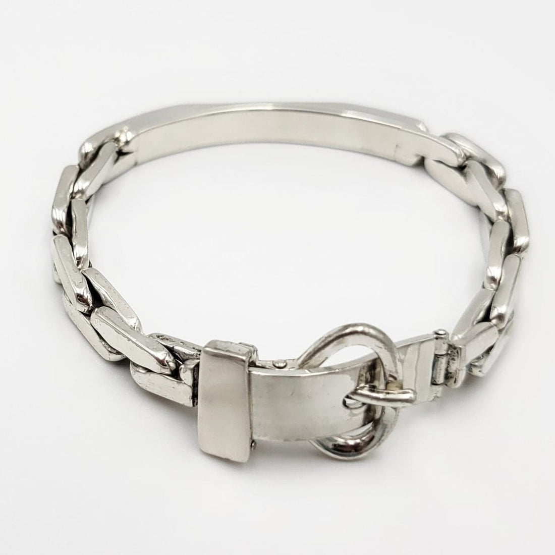 Designer Orlandini for Uno A Erre Italy Sterling Modernist Buckle Link Bracelet 60s - Trendy MCM Home