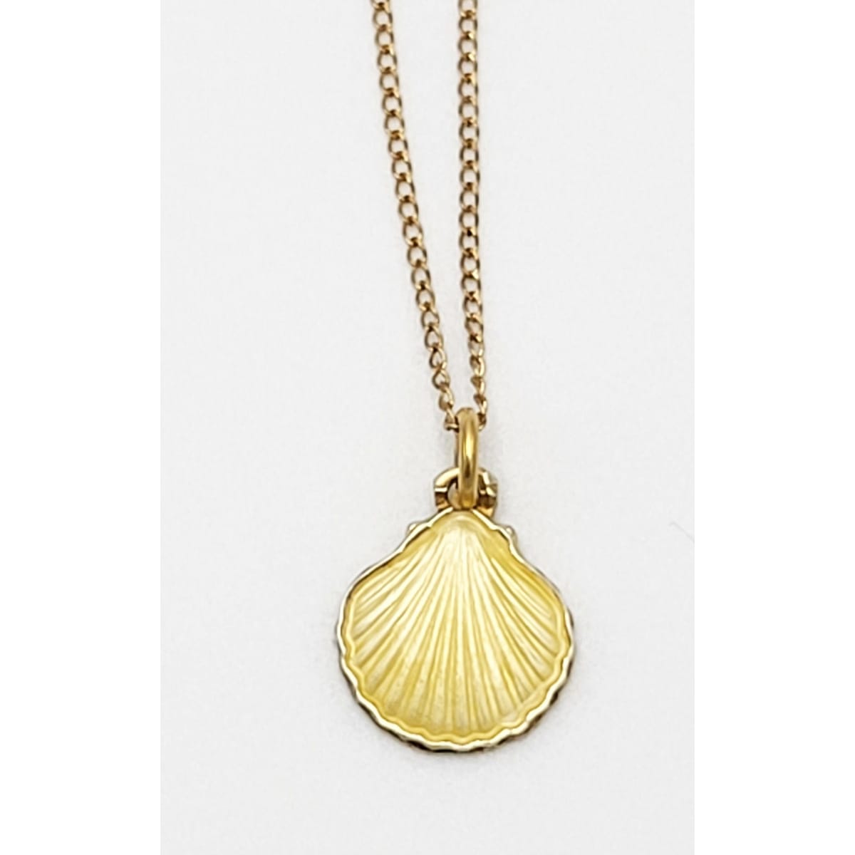 OPRO Jewelry OPRO Norway Sterling &amp; Guilloche Enamel Seashell Pendant Necklace 1940s
