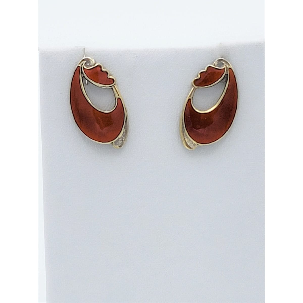 OPRO Jewelry Vntg OPRO Norway Gilt 925 Sterling &amp; Red Guilloche Enameled PIERCED Earrings