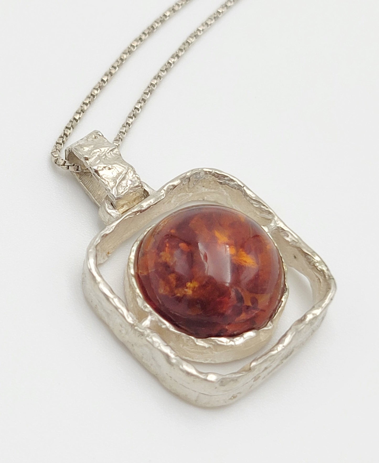 OTC Jewelry Brutalist Sterling & Amber Modernist Pendant Necklace 1960's