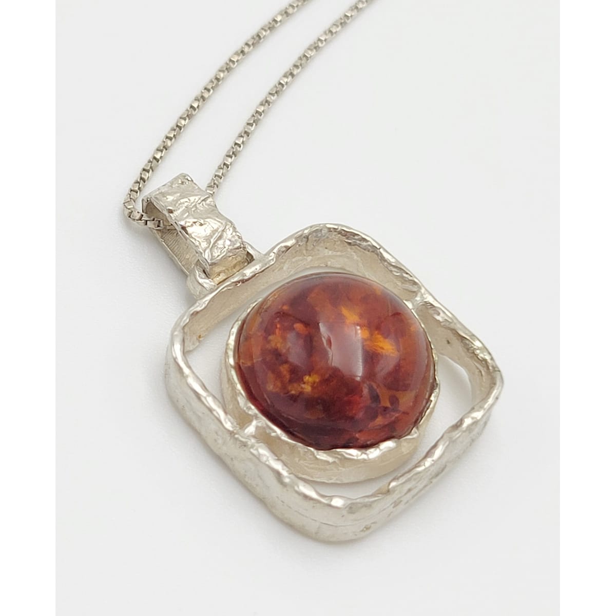 OTC Jewelry Brutalist Sterling &amp; Amber Modernist Pendant Necklace 1960&