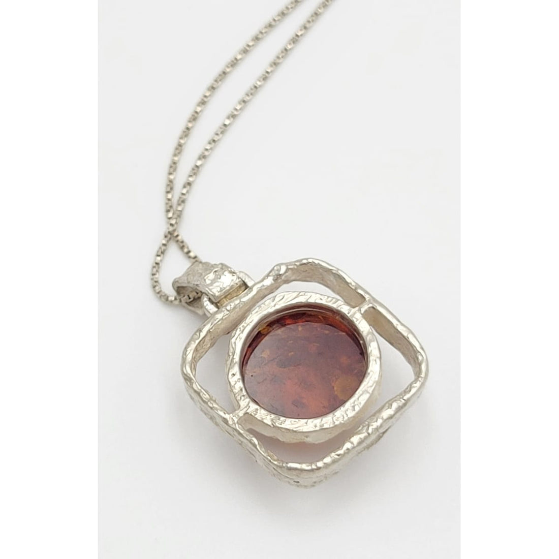 OTC Jewelry MCM Scandinavian Style Sterling Silver &amp; Amber Modernist Pendant Necklace