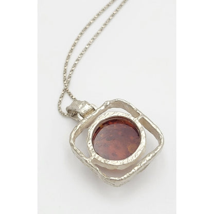 OTC Jewelry MCM Scandinavian Style Sterling Silver &amp; Amber Modernist Pendant Necklace
