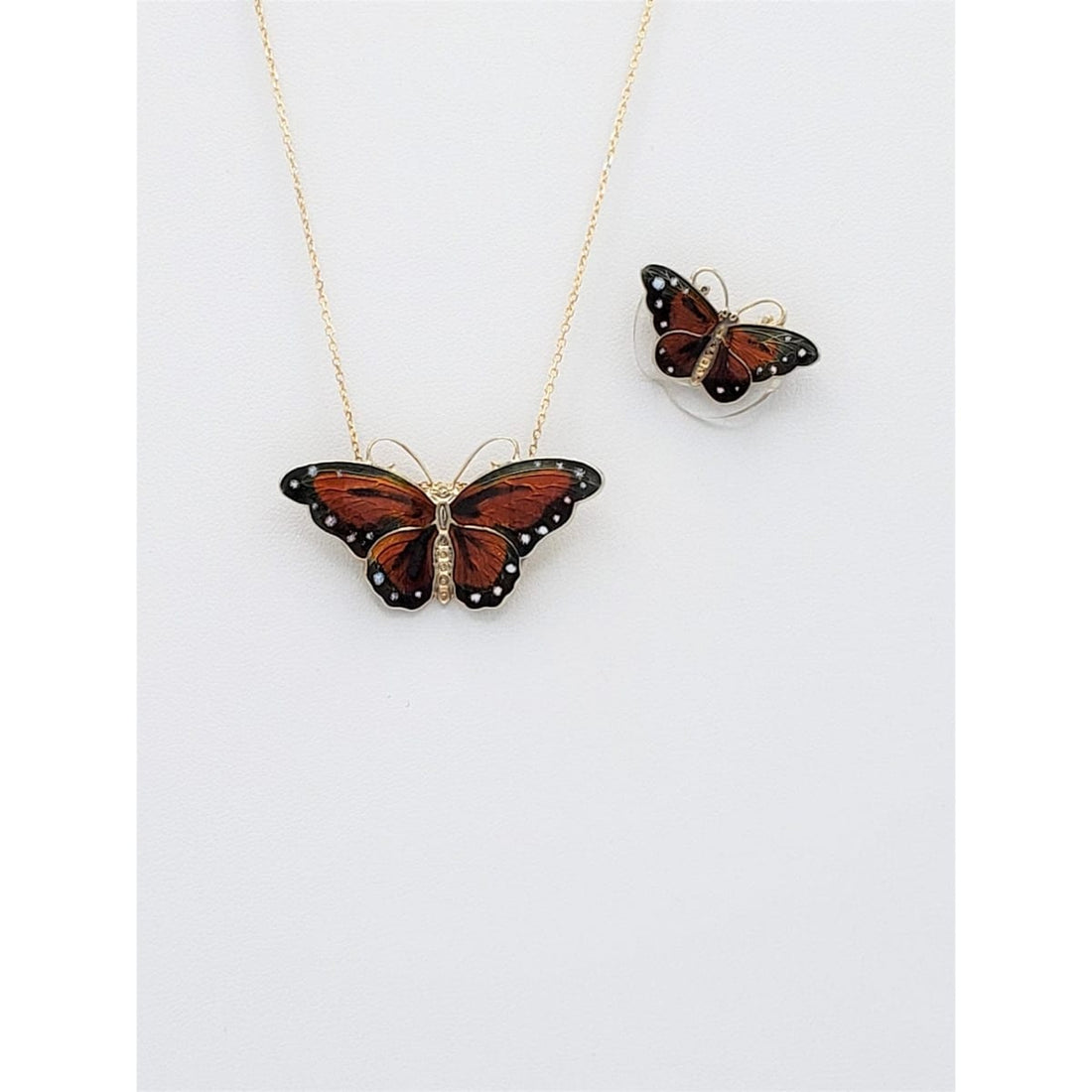 Oxager Denmark Jewelry VNTG Oxager Denmark 925SS Enamel Butterfly Necklace &amp; Matching Brooch Pin SET