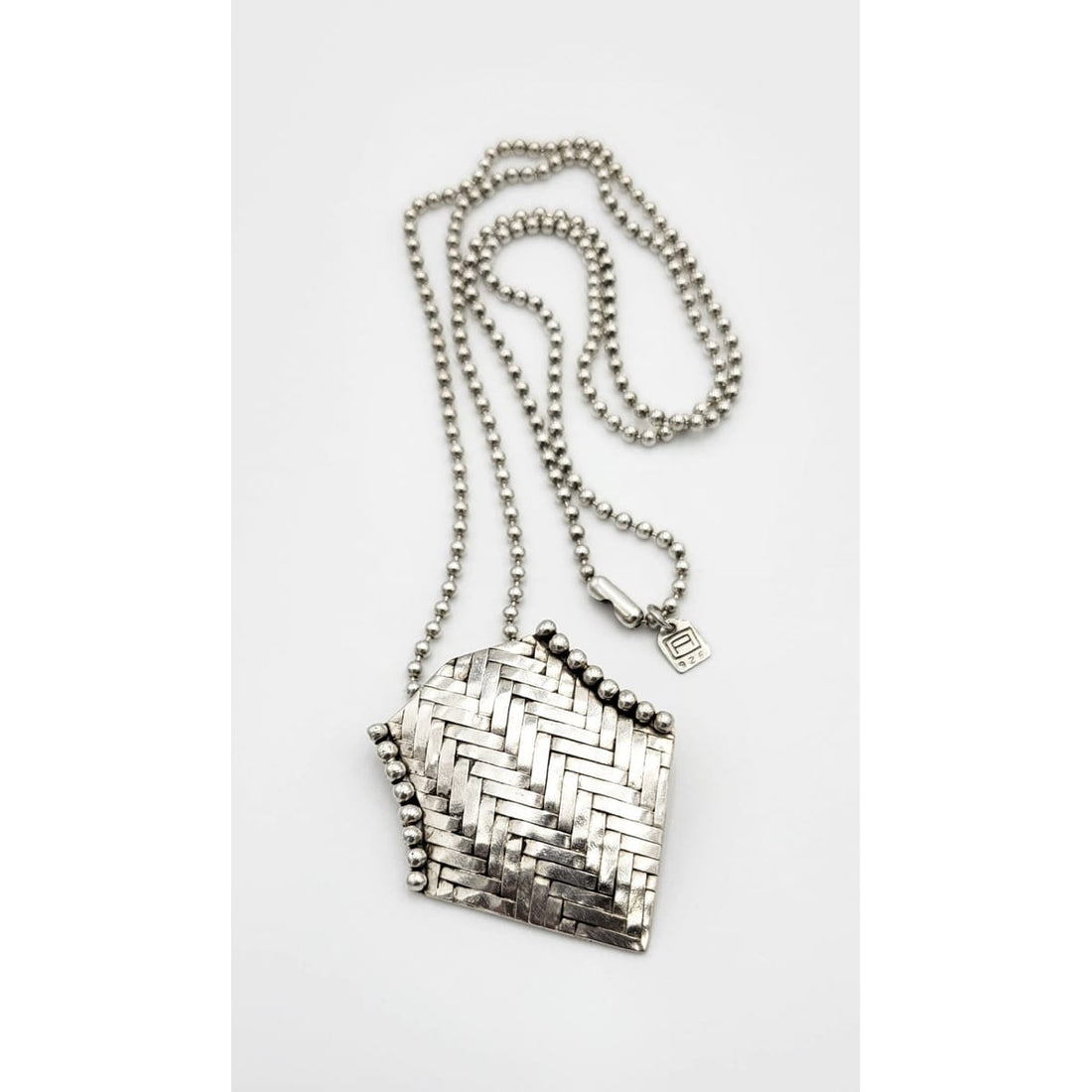 Pat Areias Jewelry Vintage Designer Pat Areias Sterling Silver Basket Weave Pendant Necklace