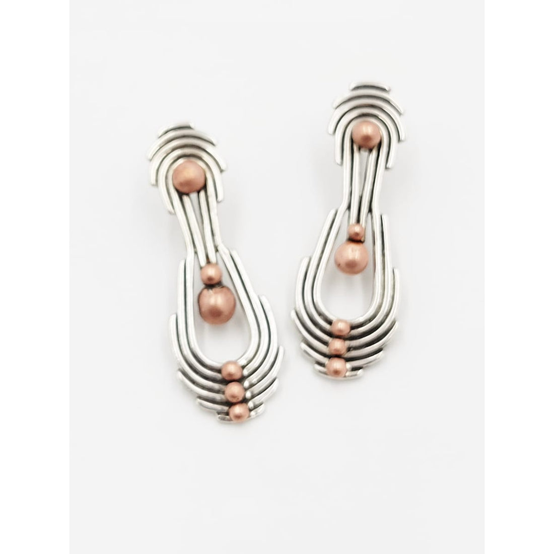 Patricia Allebrand Jewelry Designer Patricia Allebrand Sterling &amp; Copper Modernist Earrings C. 1980/90s