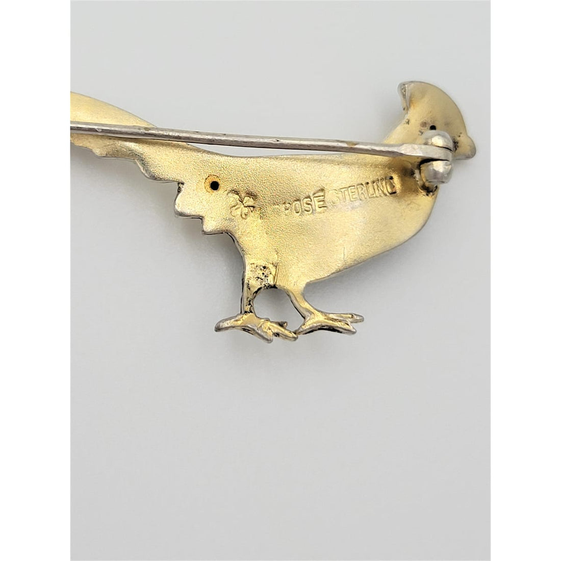 Pheasant Jewelry Vintage Sterling &amp; Multi-Colored Guilloche Enamel 3-D Pheasant Brooch SIGNED